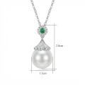 wholesale 925 Sterling Silver Elegant White Pearl and Emerald Pendant Necklaces Wholesale with Sparkling Zircon Accents - JewelryODM-0-3
