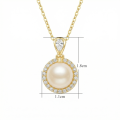 wholesale 925 Sterling Silver Elegant Pearl and Zircon Halo Pendant Necklaces Wholesale with Pear-Shaped Bail - JewelryODM-0-3