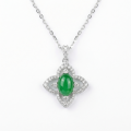 wholesale 925 Sterling Silver Elegant Emerald-Green Jade Cabochon Flower Pendant Necklaces Wholesale with Sparkling Accents - JewelryODM-0-0