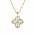 wholesale 925 Sterling Silver Radiant Mother-of-Pearl Clover Pendant Necklaces Wholesale with Brilliant Zircon Center - JewelryODM-0-0
