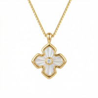 wholesale 925 Sterling Silver Radiant Mother-of-Pearl Clover Pendant Necklaces Wholesale with Brilliant Zircon Center - JewelryODM-undefined