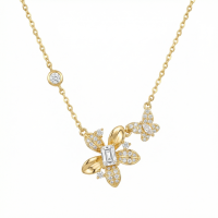 wholesale 925 Sterling Silver Exquisite Zircon Flower and Butterfly Pendant Necklaces Wholesale with Emerald-Cut Centerpiece and Bezel-Set Accents - JewelryODM-undefined