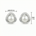 wholesale 925 Sterling Silver Elegant White Cultured Pearl and Cubic Zirconia Swirl Stud Earrings Wholesale - JewelryODM-0-2