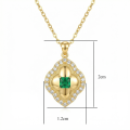 wholesale 925 Sterling Silver Exquisite Emerald Green Quatrefoil Pendant Necklace Wholesale with Shimmering White Gemstone Halo - JewelryODM-0-3