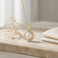 wholesale 925 Sterling Silver Elegant Pearl and Zircon Halo Pendant Necklaces Wholesale with Pear-Shaped Bail - JewelryODM-0-2