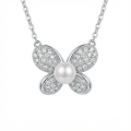 wholesale 925 Sterling Silver Elegant Butterfly Pearl and Zircon Pavé Sterling Silver Necklaces Wholesale - JewelryODM-0-0
