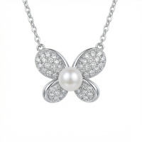 wholesale 925 Sterling Silver Elegant Butterfly Pearl and Zircon Pavé Sterling Silver Necklaces Wholesale - JewelryODM-undefined