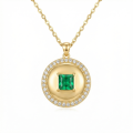 wholesale 925 Sterling Silver Elegant Square Emerald Pendant Necklace Wholesale with Shimmering White Stone Halo - JewelryODM-0-0