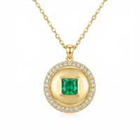 wholesale 925 Sterling Silver Elegant Square Emerald Pendant Necklace Wholesale with Shimmering White Stone Halo - JewelryODM-undefined
