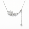 wholesale 925 Sterling Silver Elegant Sterling Silver Feather Pendant Necklaces Wholesale with Pear Moonstone and Sparkling Accents - JewelryODM-0-0