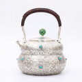 wholesale Pure 999 Elegant  Teapot with Turquoise Accents and Braided Handle - Handicraft-0-0