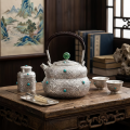 wholesale Pure 999 Elegant  Teapot with Turquoise Accents and Braided Handle - Handicraft-0-2