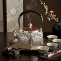 wholesale Pure 999 Fine Silver Antique  Teapot with Intricate Dragon Motif and Red Enamel Lid-Fine large teapot - Handicraft-0-1