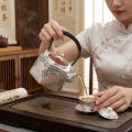 wholesale Pure 999 Fine Silver Antique  Teapot with Intricate Dragon Motif and Red Enamel Lid-Fine large teapot - Handicraft-0-3