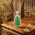 wholesale 925 Sterling Silver Elegant Green Jadeite Calabash Pendant Necklaces Wholesale Framed with Sparkling Zircon Accents - JewelryODM-0-3