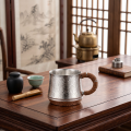 wholesale Pure 999 Artisan Hammered Metal Tea Mug with Rattan Handle and Woven Coaster Sets Wholesale - Handicraft-0-2