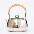 wholesale Pure 999 Fine Silver Handcrafted Stainless Steel Teapot with Bamboo Handle and Jade Accent-Fine large teapot - Handicraft-0-0