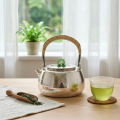 wholesale Pure 999 Fine Silver Handcrafted Stainless Steel Teapot with Bamboo Handle and Jade Accent-Fine large teapot - Handicraft-0-1