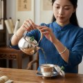 wholesale Pure 999 Fine Silver Handcrafted Stainless Steel Teapot with Bamboo Handle and Jade Accent-Fine large teapot - Handicraft-0-3