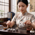 wholesale Pure 999 Handcrafted Silver Teapot with Intricate Floral Engravings and Rich Brown Wooden Handle - Handicraft-0-3
