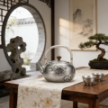 wholesale Pure 999 Fine Silver Exquisite Hand-Engraved Silver Teapot with Traditional Dragon Motif and Elegant Wood Handle - Handicraft-0-1