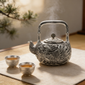 wholesale Pure 999 Fine Silver Hand-Carved Fine Silver Teapot Featuring an Intricate Phoenix Motif and Decorative Filigree Knob - Handicraft-0-1