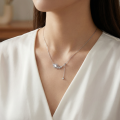wholesale 925 Sterling Silver Elegant Sterling Silver Feather Pendant Necklaces Wholesale with Pear Moonstone and Sparkling Accents - JewelryODM-0-1