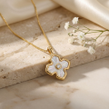 wholesale 925 Sterling Silver Radiant Mother-of-Pearl Clover Pendant Necklaces Wholesale with Brilliant Zircon Center - JewelryODM-0-2