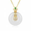 wholesale 925 Sterling Silver Exquisite White Jade Ping An Kou Necklaces Wholesale with Emerald and Zircon Accents - JewelryODM-0-0