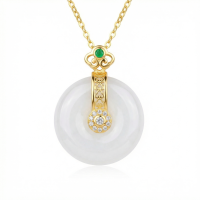 wholesale 925 Sterling Silver Exquisite White Jade Ping An Kou Necklaces Wholesale with Emerald and Zircon Accents - JewelryODM-undefined