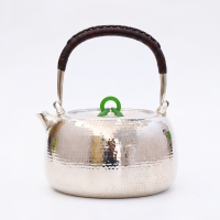 wholesale Pure 999 Exquisite Hand-Hammered Fine Silver Teapot Featuring a Green Jade Finial and Woven Handle - Handicraft-undefined