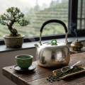 wholesale Pure 999 Exquisite Hand-Hammered Fine Silver Teapot Featuring a Green Jade Finial and Woven Handle - Handicraft-0-1