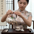 wholesale Pure 999 Exquisite Hand-Hammered Fine Silver Teapot Featuring a Green Jade Finial and Woven Handle - Handicraft-0-3
