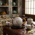 wholesale 999 Pure Silver Teapot Embossed Floral Daisy Pattern Gold Gilded Handle Teaware-0-1