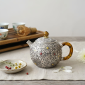 wholesale 999 Pure Silver Teapot Embossed Floral Daisy Pattern Gold Gilded Handle Teaware-0-3