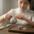 wholesale 999 Pure Silver Teapot Embossed Floral Daisy Pattern Gold Gilded Handle Teaware-0-2
