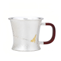 wholesale Pure 999 Fine Silver Elegant Textured Silver Mug with Gilded Bird Motif and Wood Handle - Handicraft-0-0