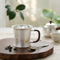 wholesale Pure 999 Fine Silver Elegant Textured Silver Mug with Gilded Bird Motif and Wood Handle - Handicraft-0-2