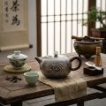 wholesale Pure 999 Elegant Hammered Silver Teapot with Exquisite Floral Relief and Wooden Handle - Handicraft-0-1