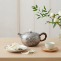 wholesale Pure 999 Elegant Hammered Silver Teapot with Exquisite Floral Relief and Wooden Handle - Handicraft-0-2