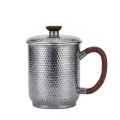 wholesale Pure 999 Fine Silver Hammered Sterling Silver Mug with Solid Wood Handle and Matching Lid - Handicraft-0-0