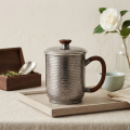 wholesale Pure 999 Fine Silver Hammered Sterling Silver Mug with Solid Wood Handle and Matching Lid - Handicraft-0-2