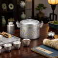 wholesale Pure 999 Fine Silver Exquisite Silver Toned Peony Embossed Pot with Intricate Floral Relief and Decorative Handles - Handicraft-0-2