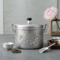 wholesale Pure 999 Fine Silver Exquisite Silver Toned Peony Embossed Pot with Intricate Floral Relief and Decorative Handles - Handicraft-0-1