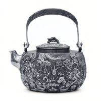wholesale Pure 999 Handcrafted Silver Dragon Teapot with Intricate Relief and Traditional Cloud Patterns - Handicraft-undefined