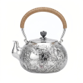 wholesale 999 Pure Silver Dragon Embossed Teapot With Rattan Wrapped Handle-0-0