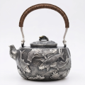 wholesale Pure 999 Antique  Teapot with Hand-Carved Koi Fish and Lotus Motif-Fine large teapot - Handicraft-0-0