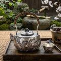 wholesale Pure 999 Antique  Teapot with Hand-Carved Koi Fish and Lotus Motif-Fine large teapot - Handicraft-0-1