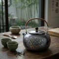 wholesale Pure 999 Fine Silver Elegant Blue Floral Teapot with Wooden Handle-Fine large teapot - Handicraft-0-3