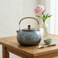 wholesale Pure 999 Fine Silver Elegant Blue Floral Teapot with Wooden Handle-Fine large teapot - Handicraft-0-1